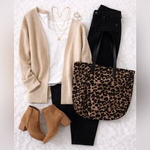 Leopard Print Tote Bag with Black Handles